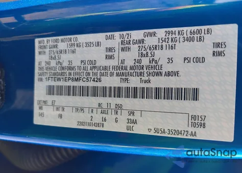 2021 Ford F-150 Xlt from USA, damaged, VIN 1FTEW1EP8MFC57426